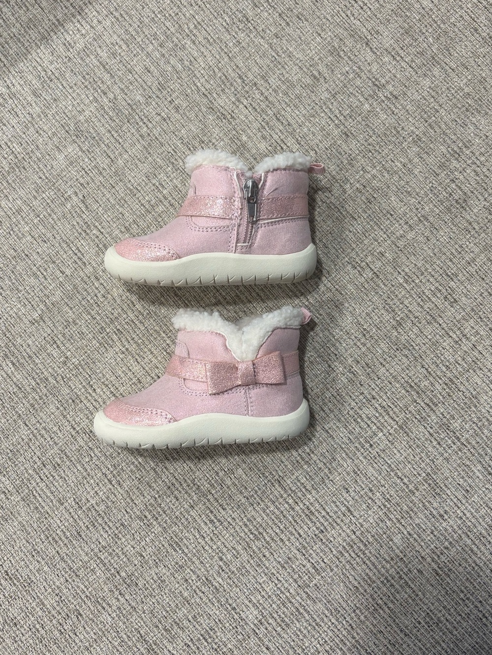 Stride Rite Pink Faux-Fur Bow Ankle Boots